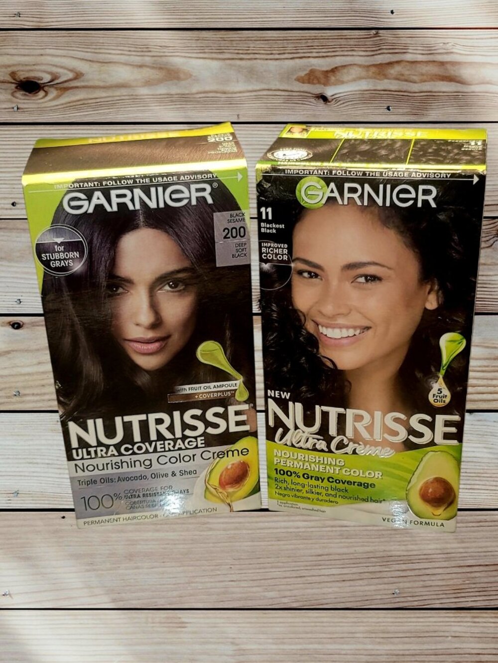 Lot of 2 Shades - Garnier NUTRISSE #200 Black Sesame and #11 Peppercorn Hair Dye